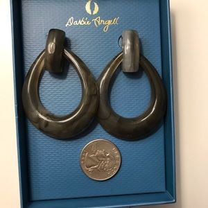 DARBIE ANGELL extra large lucite earrings. Approximately 3 inches long. Grey.